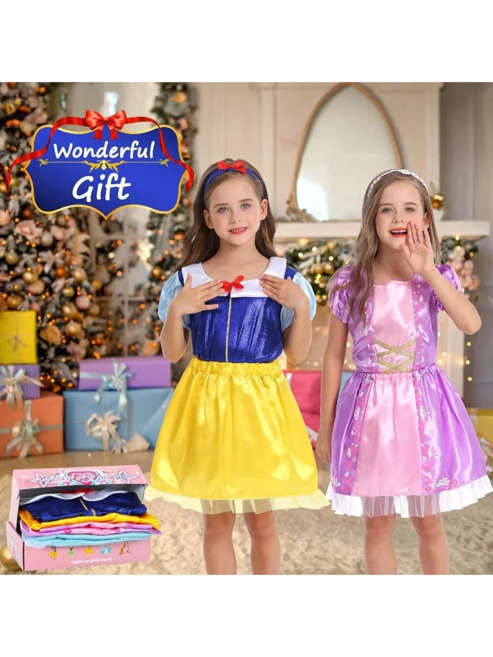 Princess Dress Up Costume Set for Toddler Girls Role Play Toys Gift - Purple